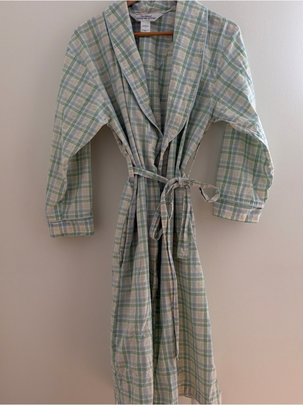 Vermont Country Store Plaid Robe Pastel Lightweight Cotton Small Blue Green